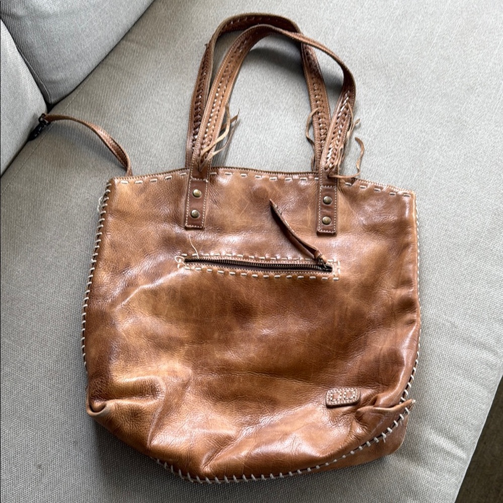 Bedistu  Brown Leather Tote with Distressed Finish